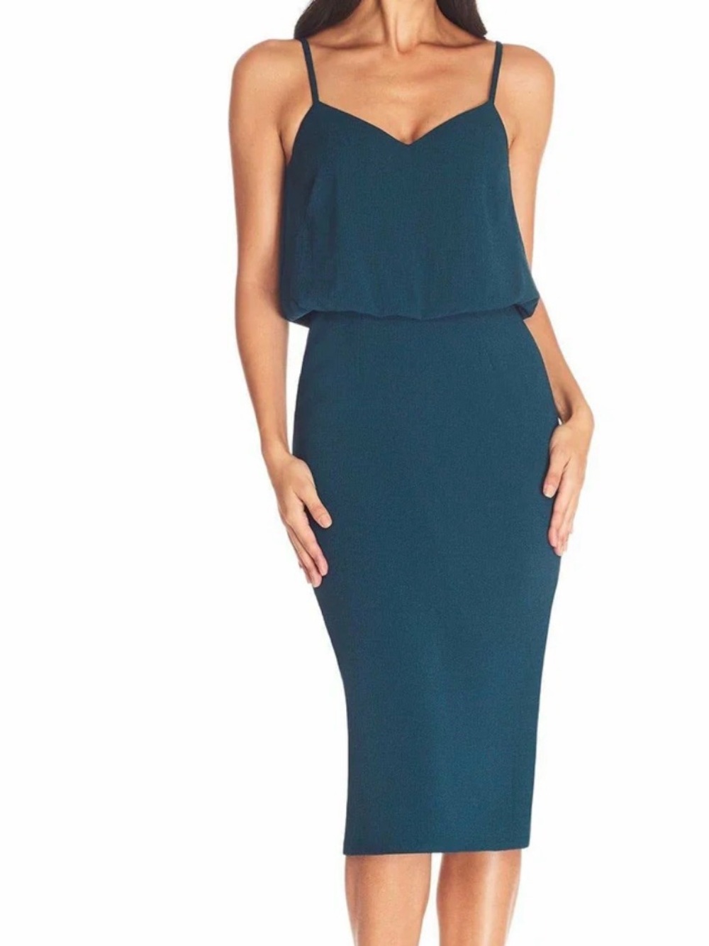 NWT Alondra Dress the Population Sleeveless Teal Blouson Midi Dress